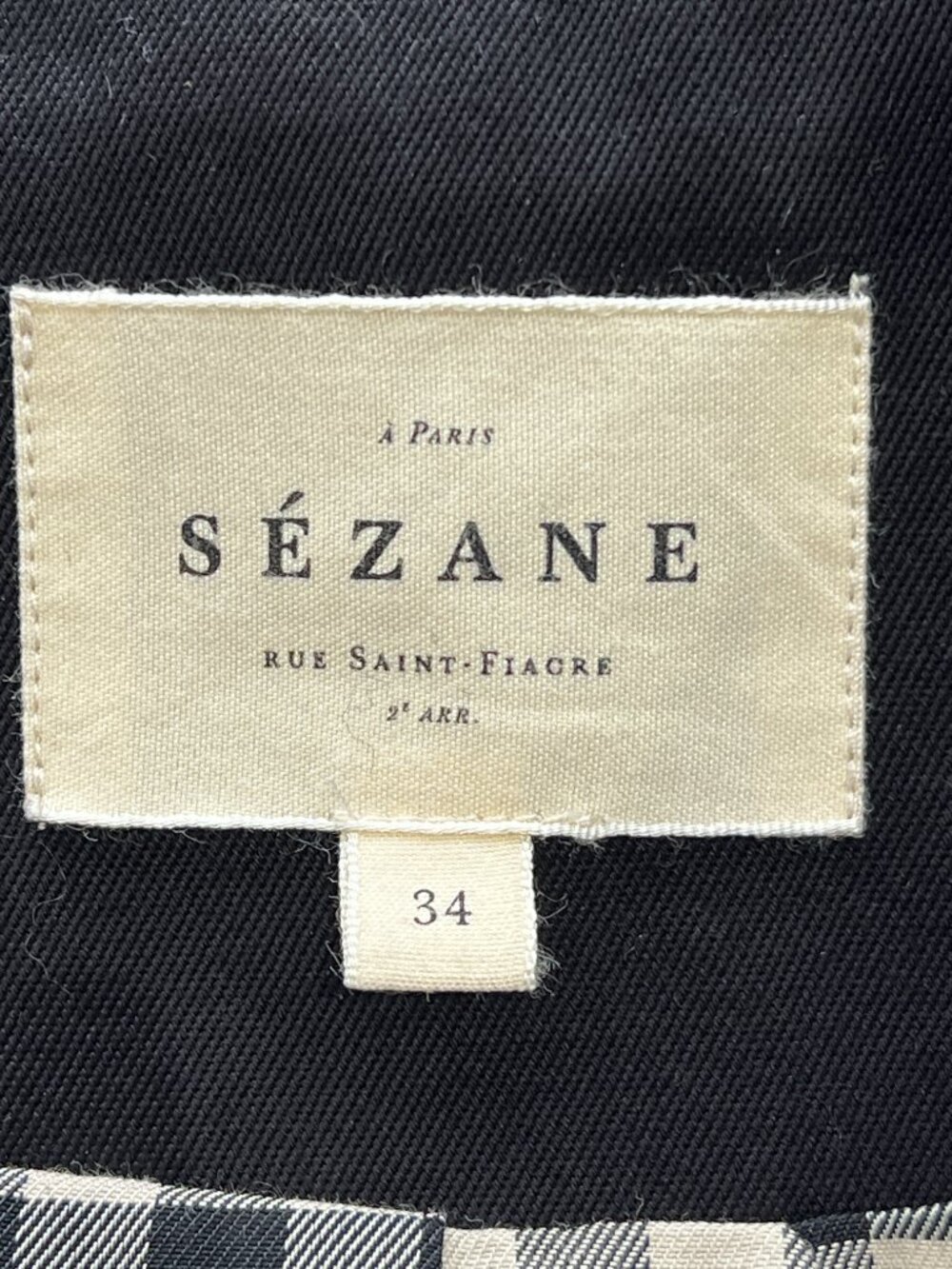 SÉZANE Clyde Coat Black Organic Cotton Trench Gingham Lining FR 34 (US 2) - Picture 3 of 10